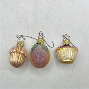 Vintage Inge Glas Set Three Mini Christmas Festive Ornaments Glass Fruit Basket